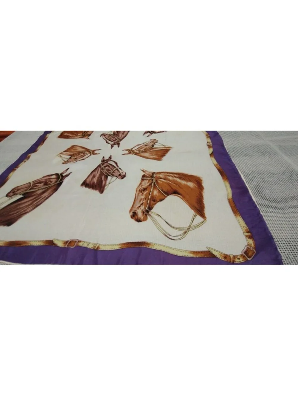Vintage 40s 5os Horses Satin Brown Scarf Mens Country Chic Ranchwear Horse Faces
